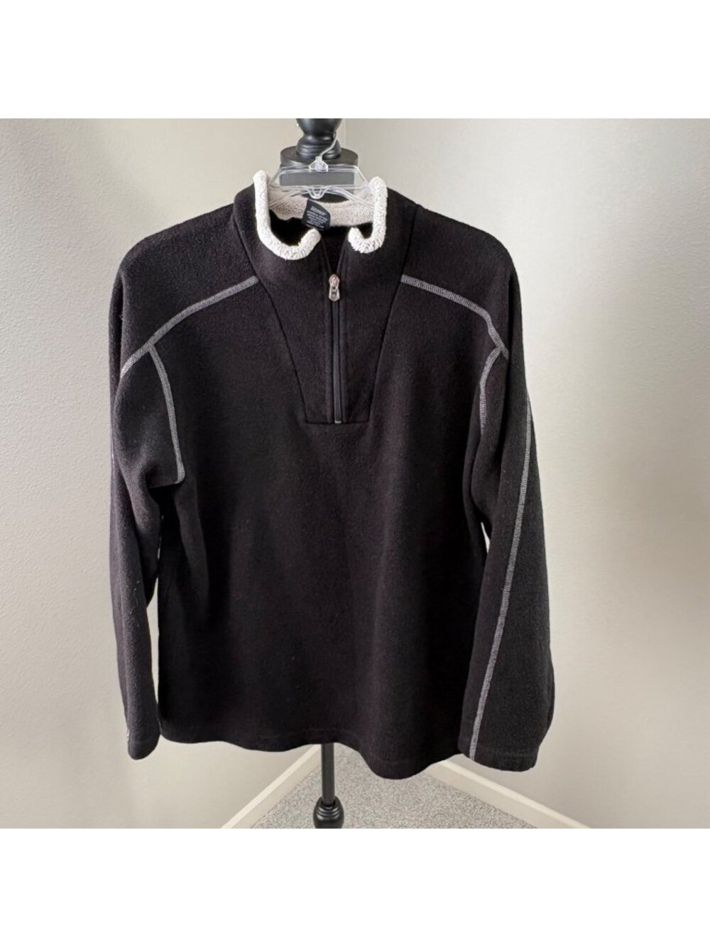 Kuhl Europa Fleece Jacket Mens Large Black 1/4 Zip Gray Collar Gorpcore